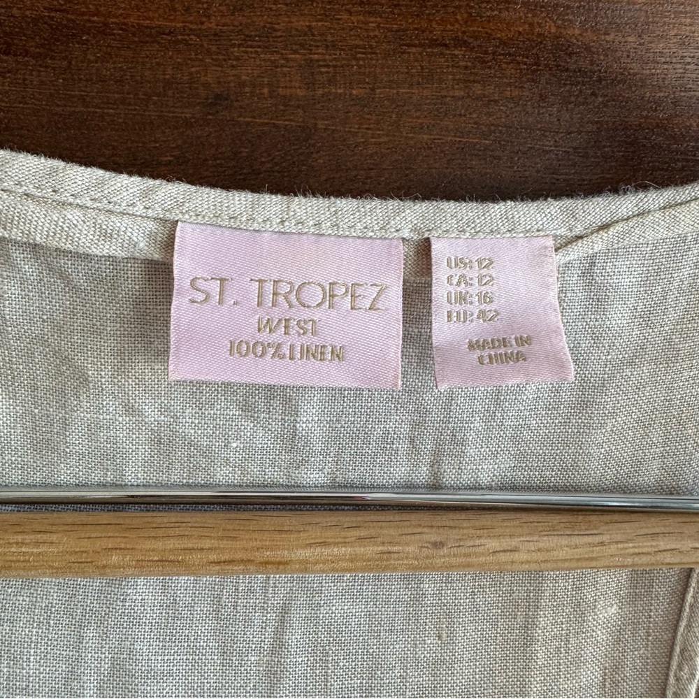 St Tropez West Linen Maxi Dress Beige Sleeveless Minimalist Coastal Boho - Picture 2 of 7